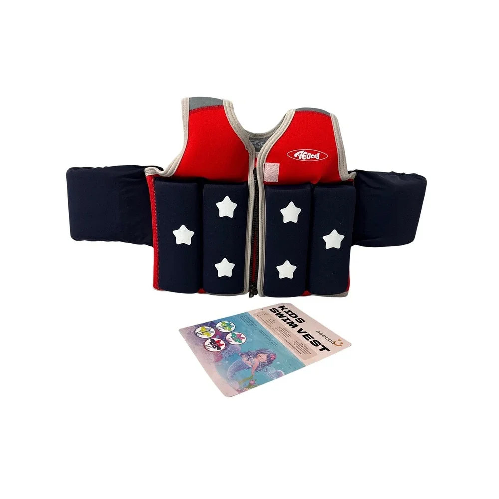 Aeocoo Swim Vest Kids Medium Red Blue Stars‎ Life Jacket AEC-ZZH-002